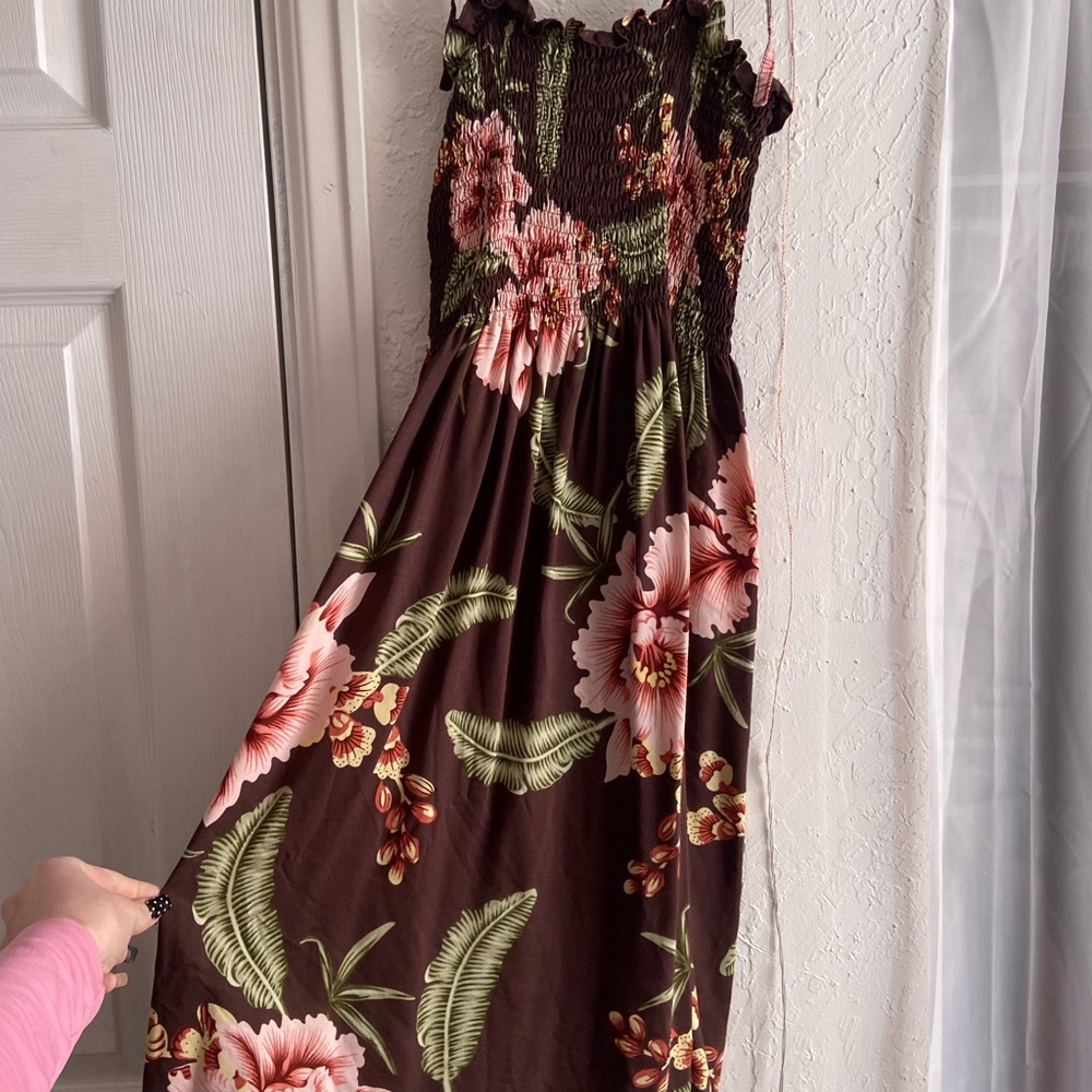 Floral Smocked Mini Dress - Brown and Pink